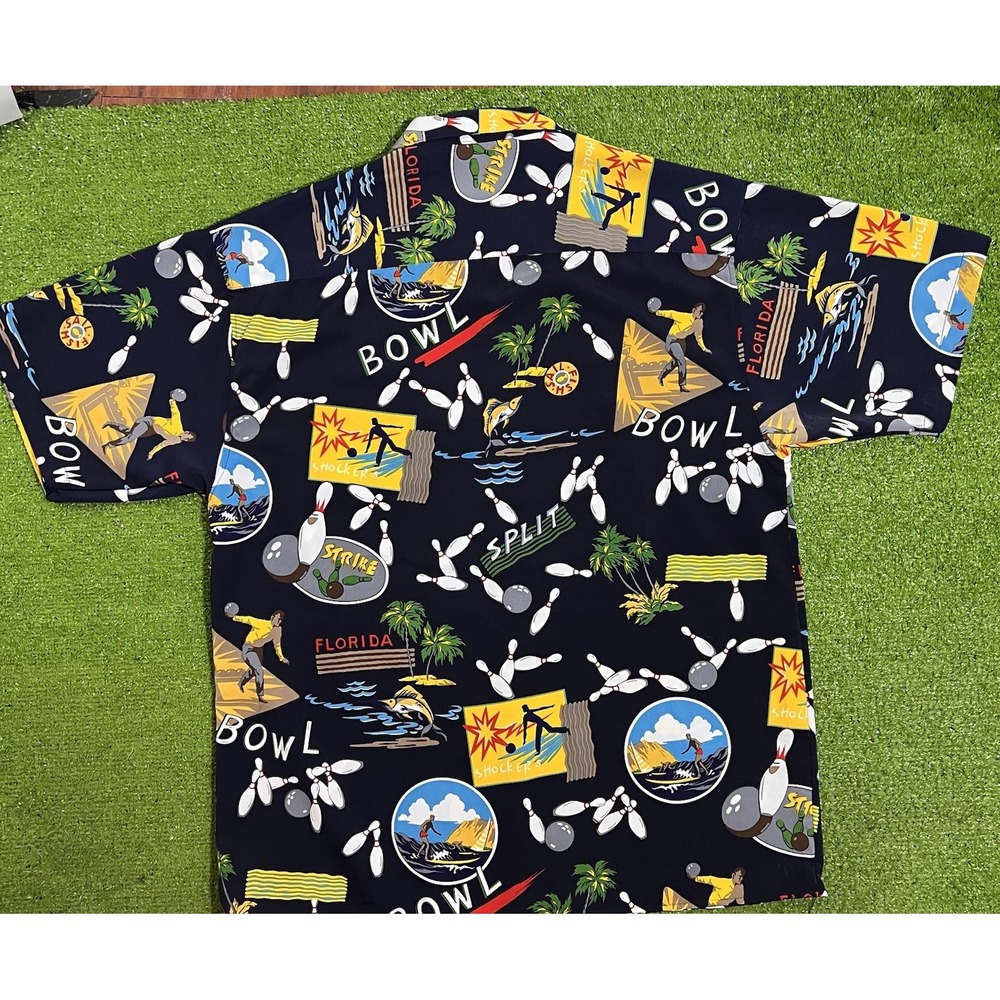 Y2K bowling button down shirt LG oversized dad shirt y2k Casual beach Vintage - Picture 6 of 6